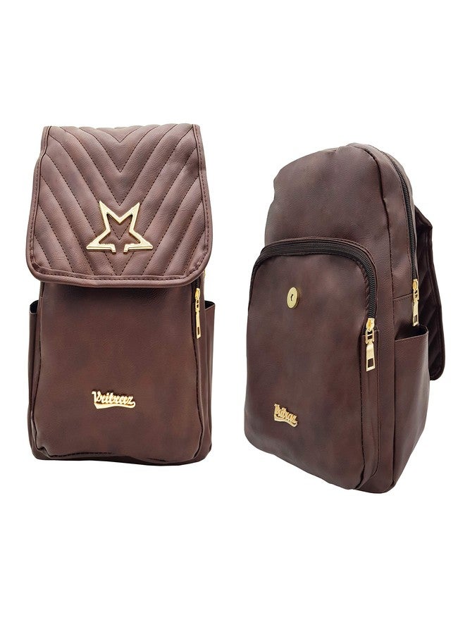 فريتراز حقيبة ظهر من الجلد الصناعي VRITRAZ Star، حقيبة كتف، حقيبة يد للنساء والفتيات، لون قهوة - Image 5